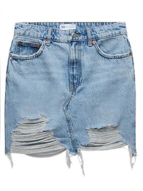 Zara Denim Distressed Skirt